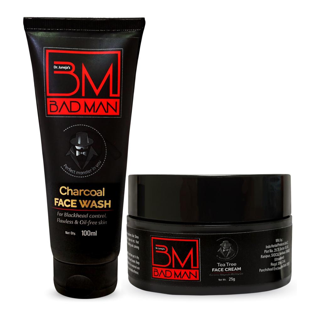BADMAN Deep Care Combo for Men (All Skin Type) [Charcoal Face Wash 100g & Tea Tree Face Cream 25g]