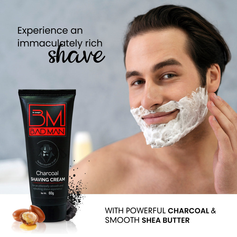 BADMAN Men's Grooming Charcoal Shaving Cream (60g) & Premium Natural Saffron Soap (100g)